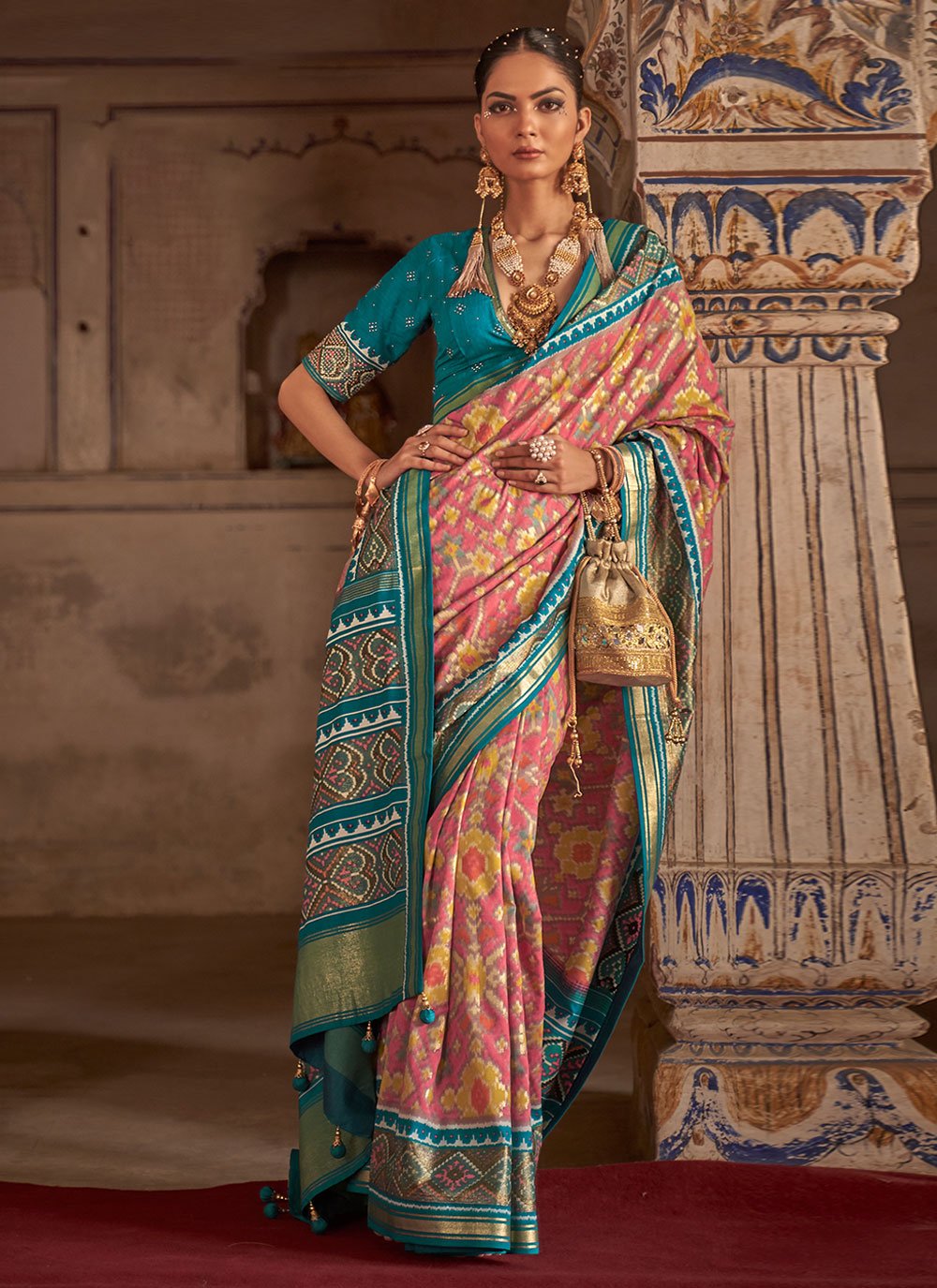 Green Classic Designer Saree in Patola Silk with Woven