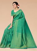 Green Classic Designer Saree in Silk Blend with Woven - 1
