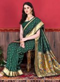 Green Classic Designer Saree in Silk with Border - 2