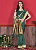 Green Classic Designer Saree in Silk with Border - 3