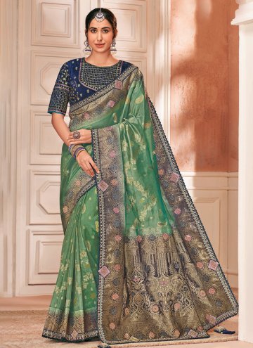 Green Classic Designer Saree in Silk with Embroide