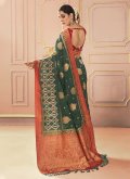 Green Classic Designer Saree in Silk with Embroidered - 3