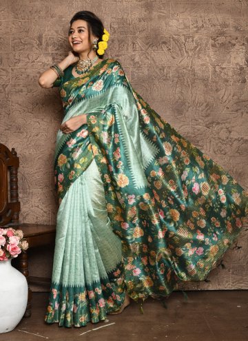Green Classic Designer Saree in Silk with Floral Print