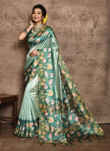 Green Classic Designer Saree in Silk with Floral P