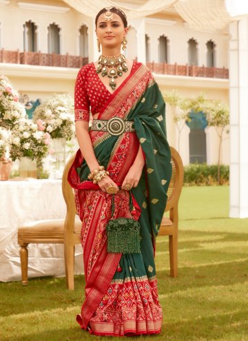 Green Classic Designer Saree in Silk with Patola P