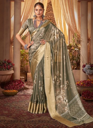 Green Classic Designer Saree in Tussar Silk with Floral Print