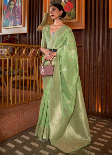 Green Classic Designer Saree in Tussar Silk with W