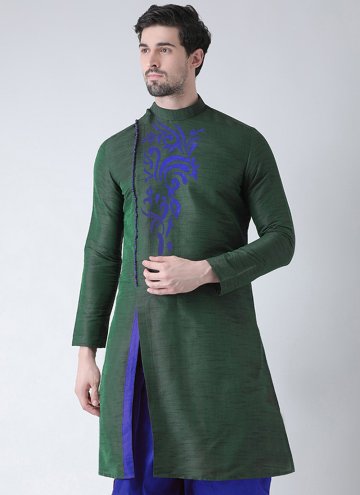 Green color Art Dupion Silk Angarkha with Embroidered