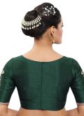 Green color Art Dupion Silk Designer Blouse with Embroidered - 1