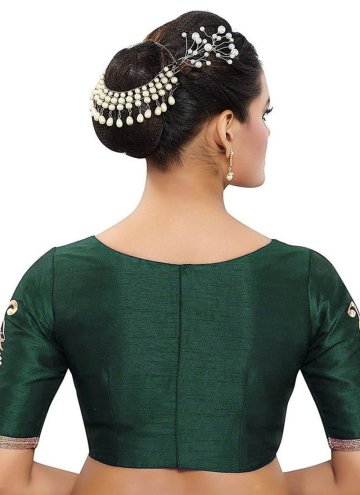 Green color Art Dupion Silk Designer Blouse with Embroidered