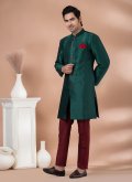 Green color Art Dupion Silk Indo Western with Plain Work - 1