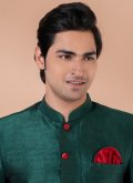 Green color Art Dupion Silk Indo Western with Plain Work - 4