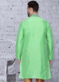 Green color Art Dupion Silk Kurta with Embroidered - 1