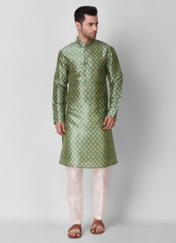 Green color Art Silk Kurta Pyjama with Digital Pri