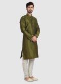 Green color Art Silk Kurta Pyjama with Plain Work - 2