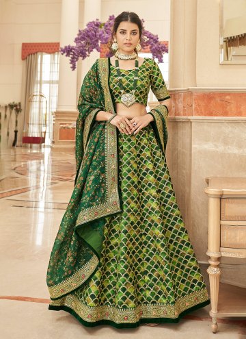 Green color Art Silk Lehenga Choli with Dori Work