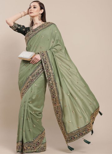 Green color Art Silk Traditional Saree with Embroidered