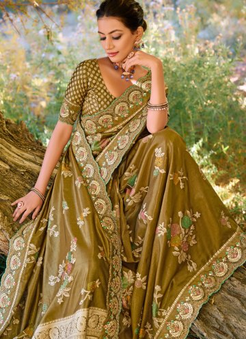 Green color Banarasi Classic Designer Saree with Embroidered