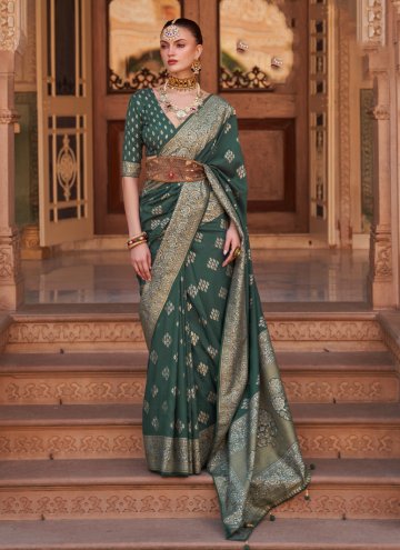 Green color Banarasi Classic Designer Saree with Woven