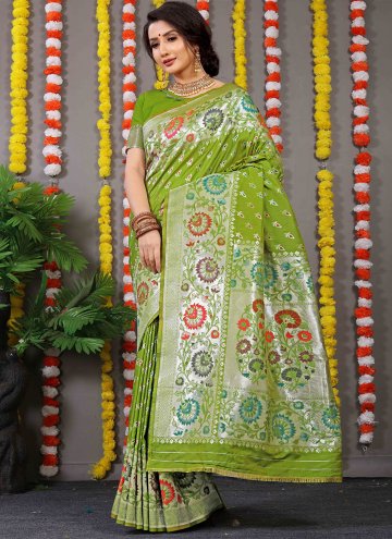 Green color Banarasi Contemporary Saree with Jacqu