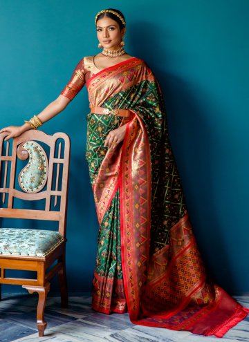Green color Banarasi Contemporary Saree with Woven