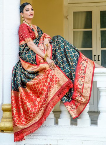 Green color Banarasi Designer Saree with Woven