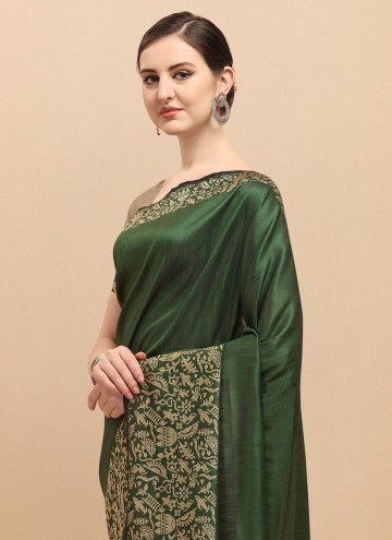 Green color Banglori Silk Contemporary Saree with Woven
