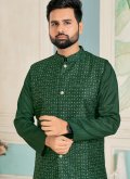 Green color Banglori Silk Kurta Payjama With Jacket with Embroidered - 1