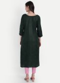 Green color Blended Cotton Designer Kurti with Embroidered - 2