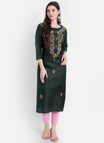 Green color Blended Cotton Designer Kurti with Embroidered