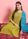 Green color Blended Cotton Salwar Suit with Embroidered - 3