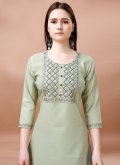 Green color Blended Cotton Trendy Salwar Kameez with Embroidered - 1