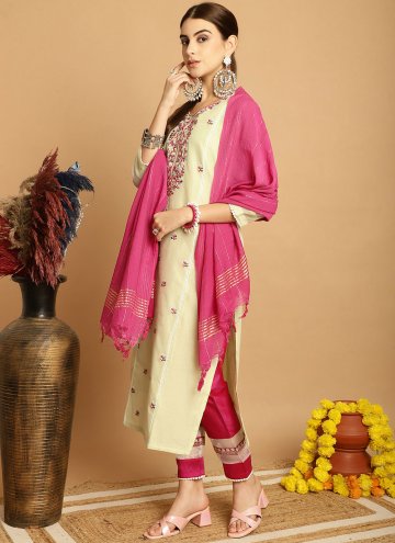 Green color Chanderi Pant Style Suit with Embroidered