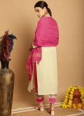 Green color Chanderi Pant Style Suit with Embroidered - 2