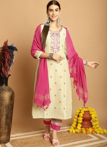 Green color Chanderi Pant Style Suit with Embroide