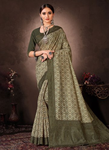 Green color Chanderi Silk Trendy Saree with Digita