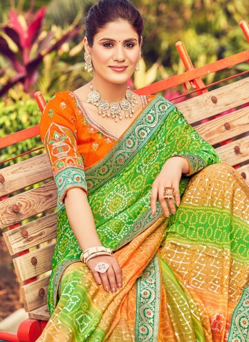 Green color Chiffon Contemporary Saree with Embroidered