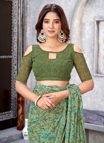 Green color Chiffon Contemporary Saree with Printed
