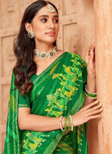 Green color Chiffon Designer Saree with Printed