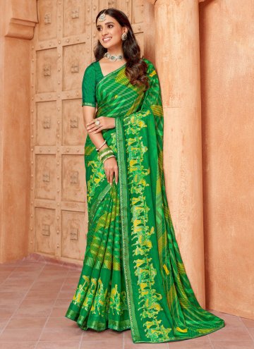 Green color Chiffon Designer Saree with Printed