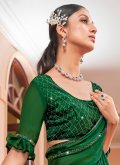 Green color Chiffon Satin Trendy Saree with Swarovski - 1