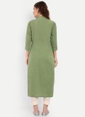 Green color Cotton  Casual Kurti with Embroidered - 1