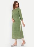 Green color Cotton  Casual Kurti with Embroidered - 2