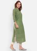 Green color Cotton  Casual Kurti with Embroidered - 3