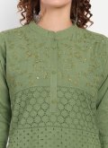 Green color Cotton  Casual Kurti with Embroidered - 4