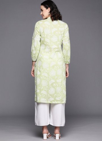Green color Cotton  Casual Kurti with Floral Print