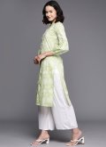 Green color Cotton  Casual Kurti with Floral Print - 2
