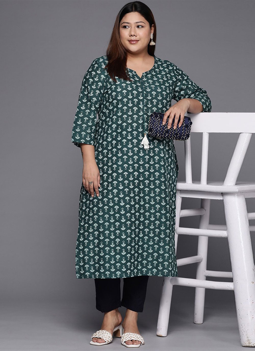 Green color Cotton  Designer Kurti with Printed