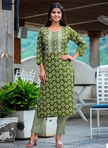Green color Cotton  Designer Kurti with Printed