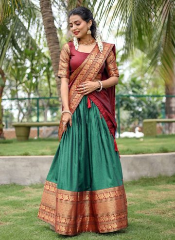 Green color Cotton  Designer Lehenga Choli with Woven